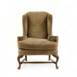 A Queen Anne style wing mahogany armchair,