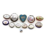A collection of eleven enamel patch and snuff boxes