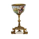A continental enamel and gilt metal mounted cup,