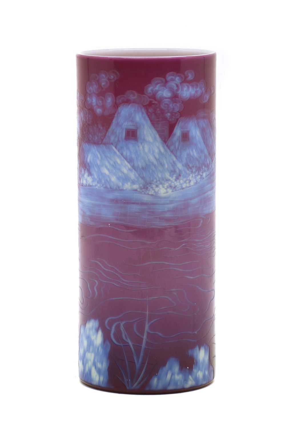 A Stevens & Williams three colour intaglio cut glass vase