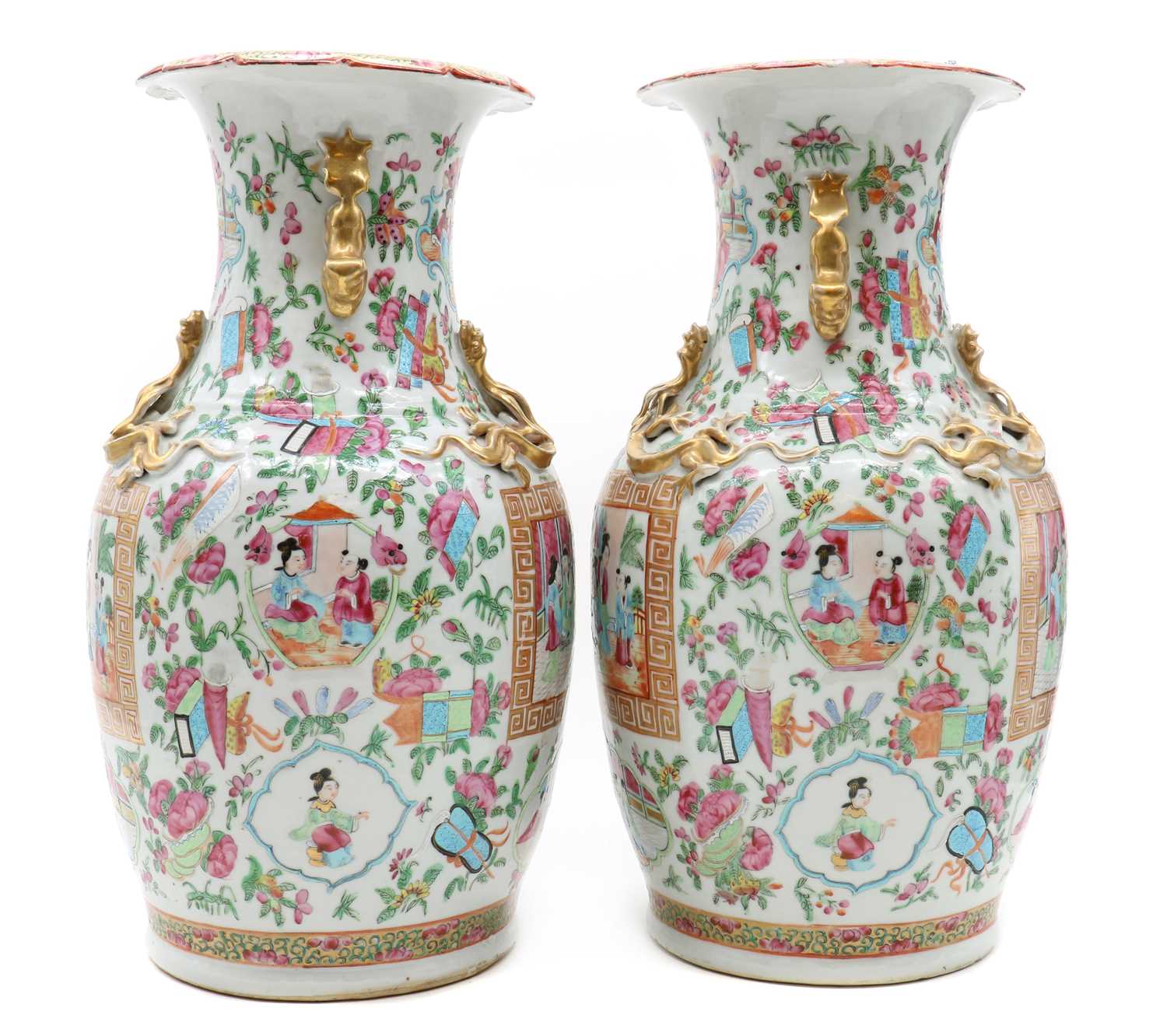 A pair of Chinese Canton export famille rose vases, - Image 2 of 6