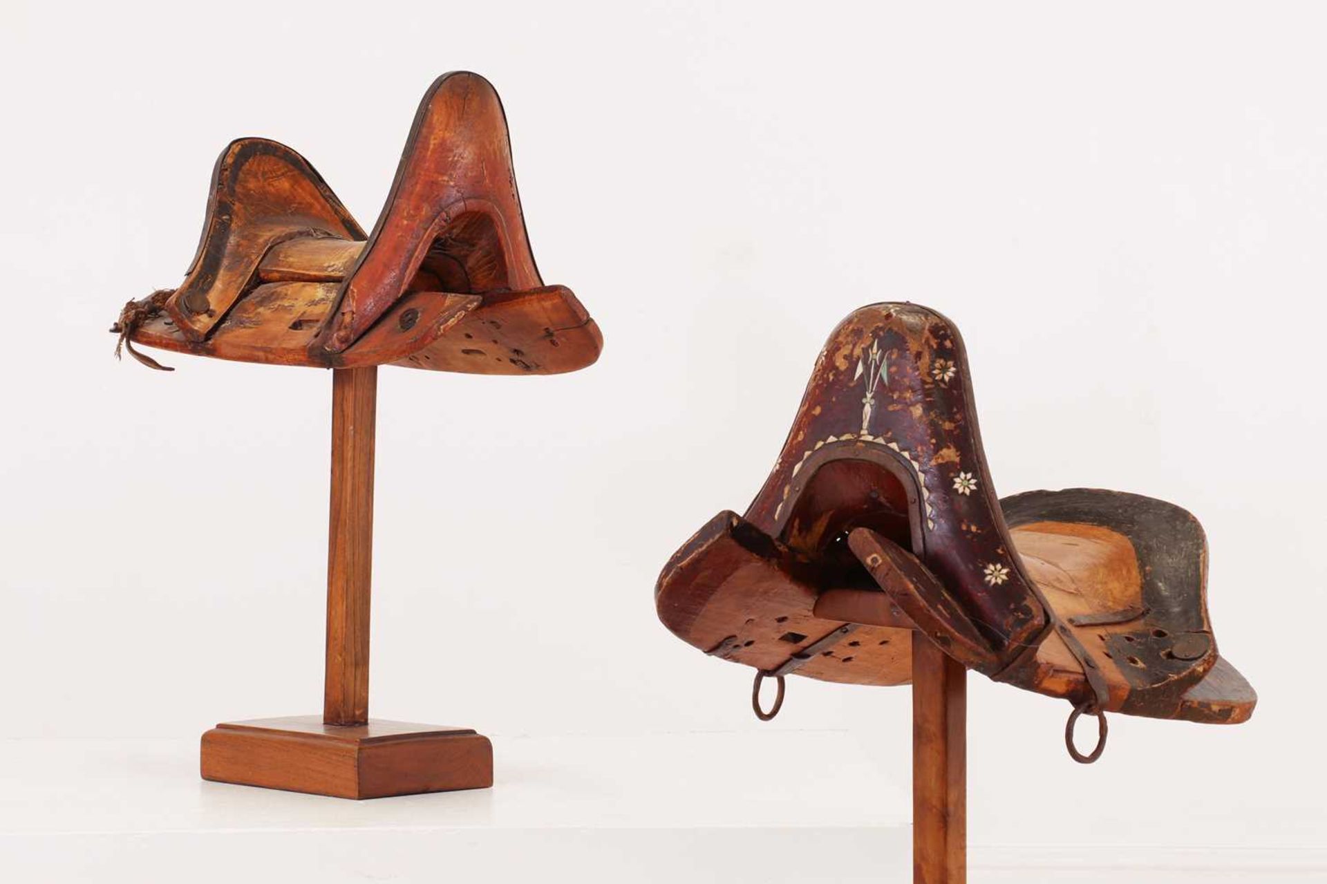 Two wooden saddles, - Image 5 of 7