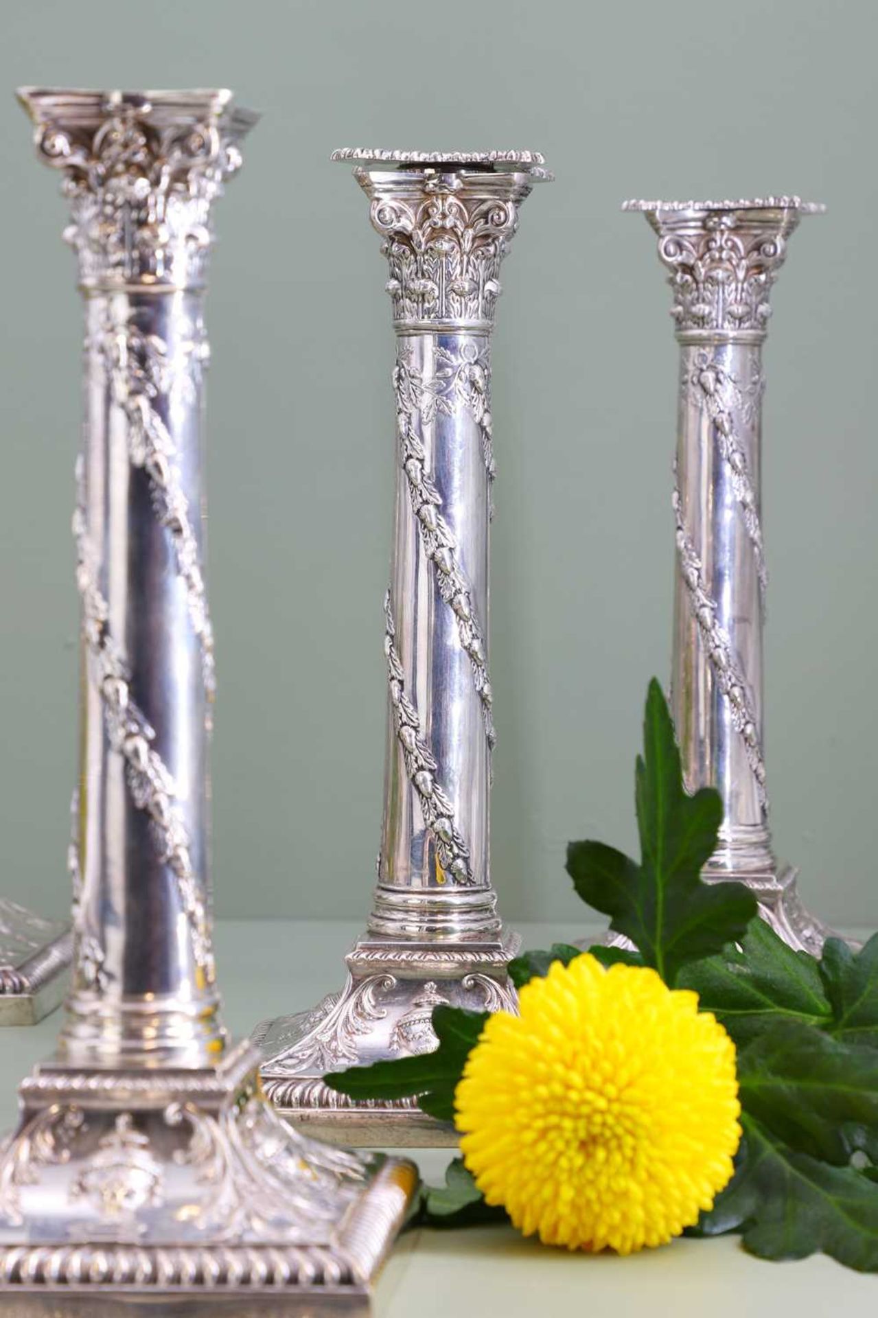 A composed set of six Edwardian silver candlesticks - Image 5 of 9