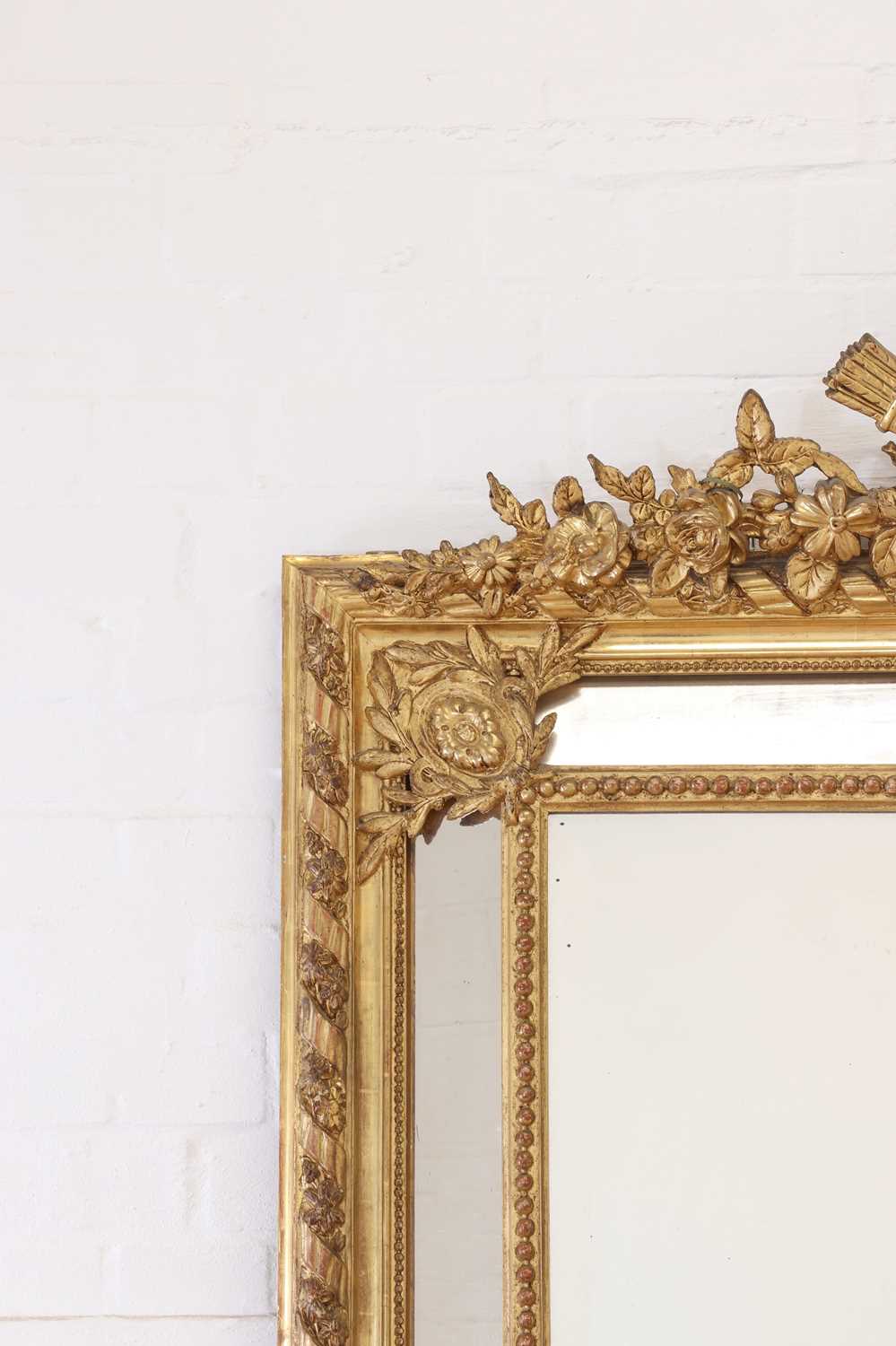 A Louis XVI-style giltwood and gesso overmantel mirror, - Image 5 of 24