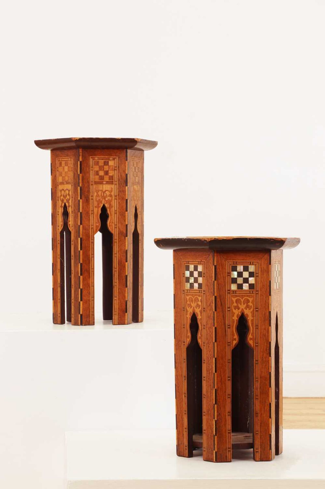 A near pair of inlaid walnut and fruitwood wine tables, - Image 8 of 22