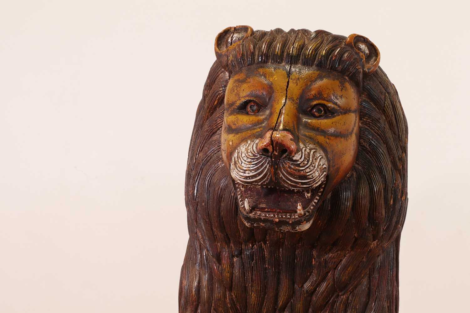 A large painted pine lion, - Image 6 of 7