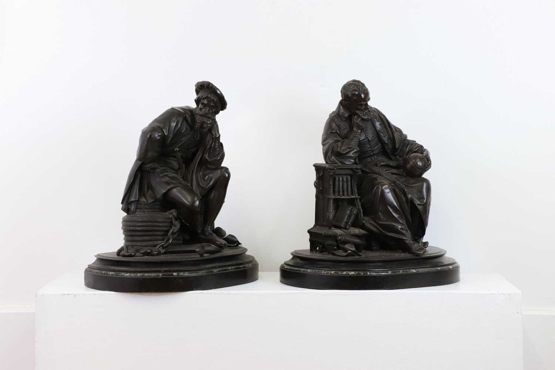 A pair of bronze figures of Columbus and Galileo, - Image 2 of 9