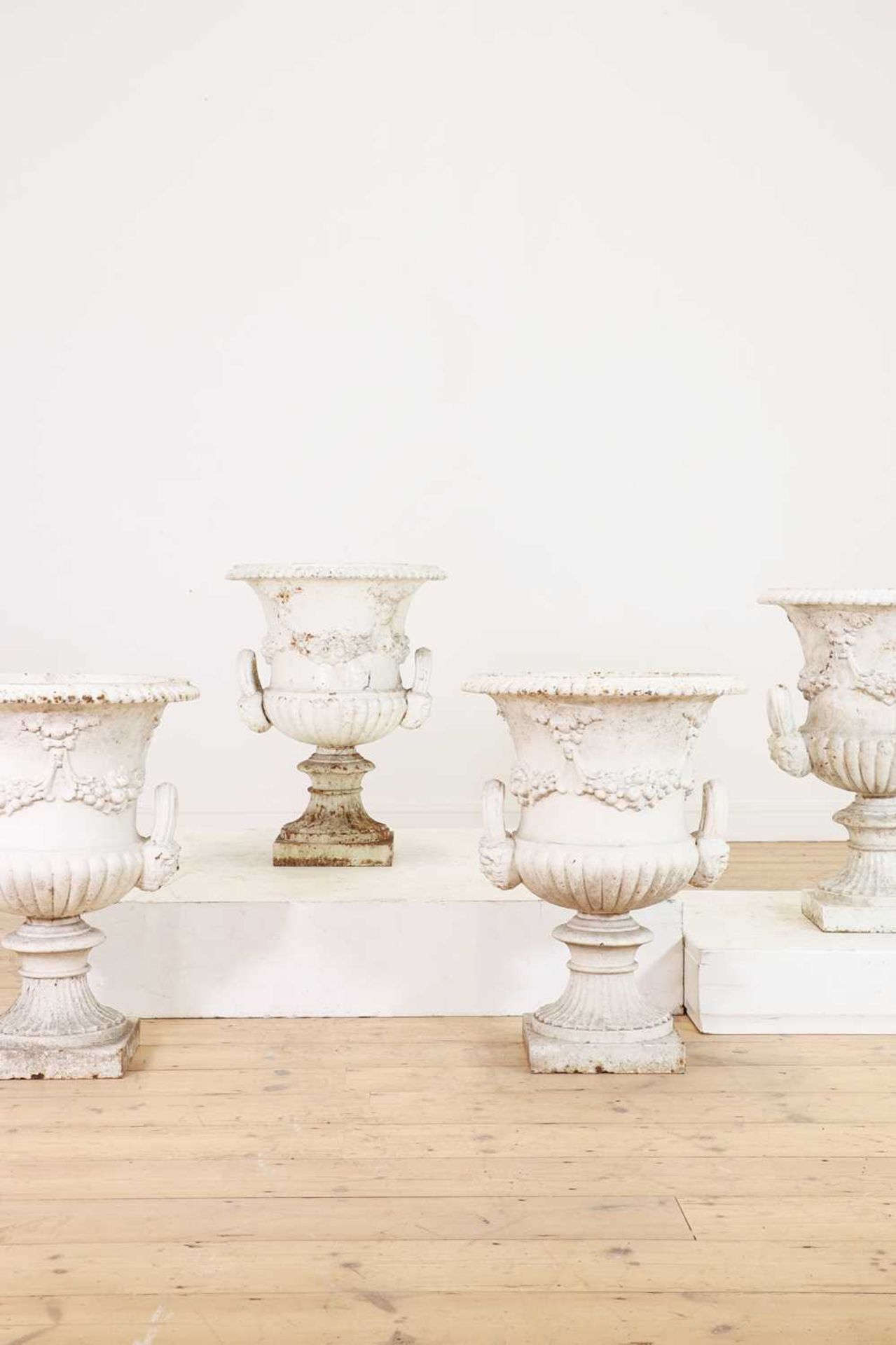 A set of four Victorian painted cast iron campana urns, - Bild 3 aus 25