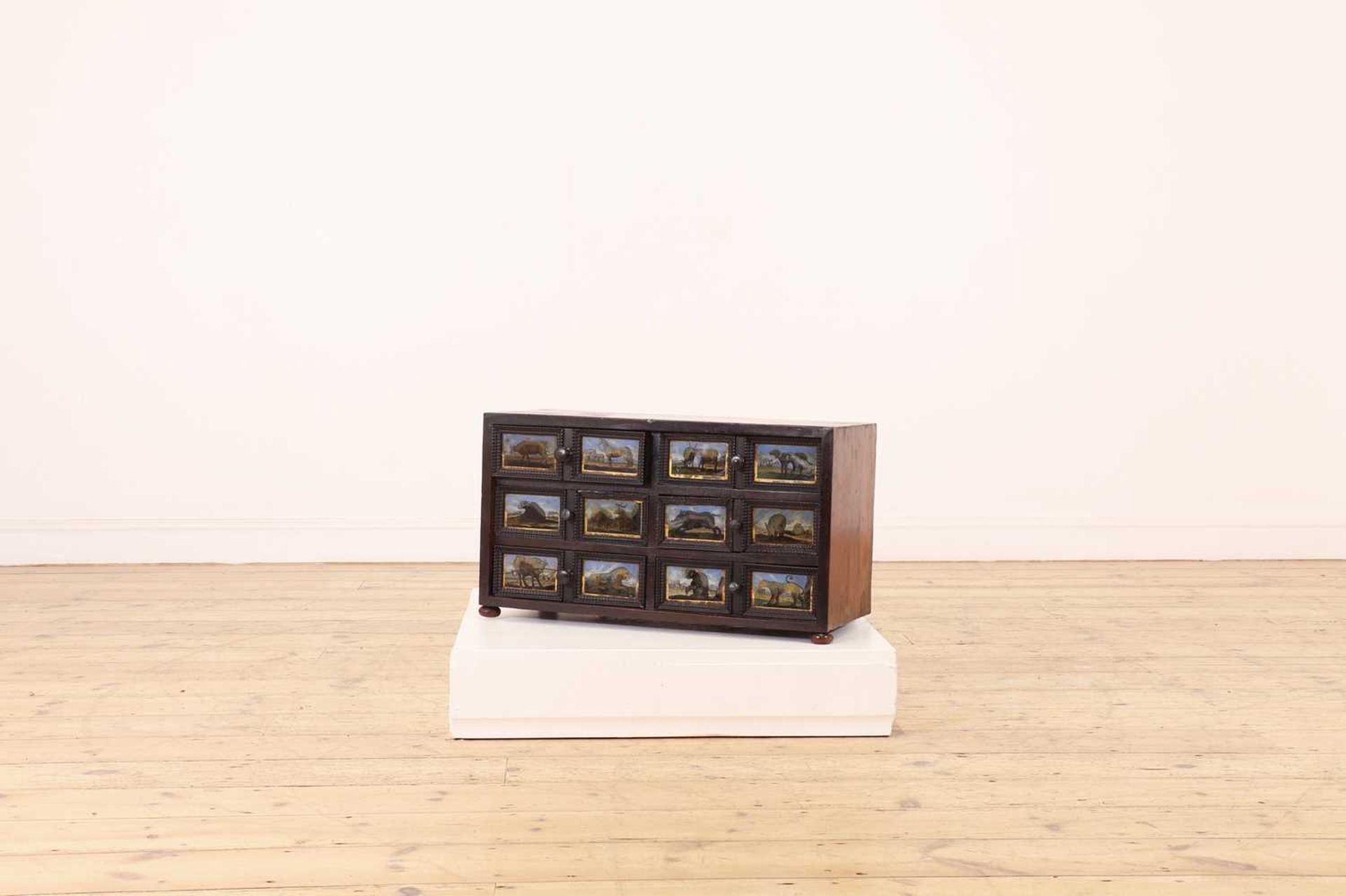 A baroque walnut, ebonised and verre églomisé table cabinet, - Image 2 of 28