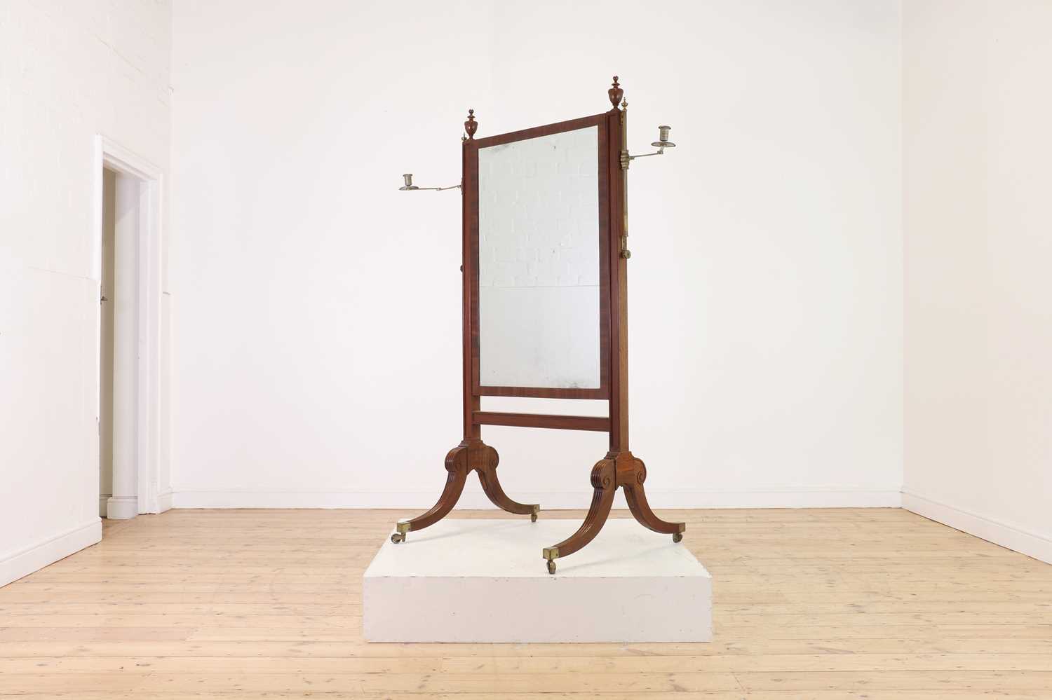 A George IV mahogany cheval mirror in the manner of Gillows, - Image 3 of 9