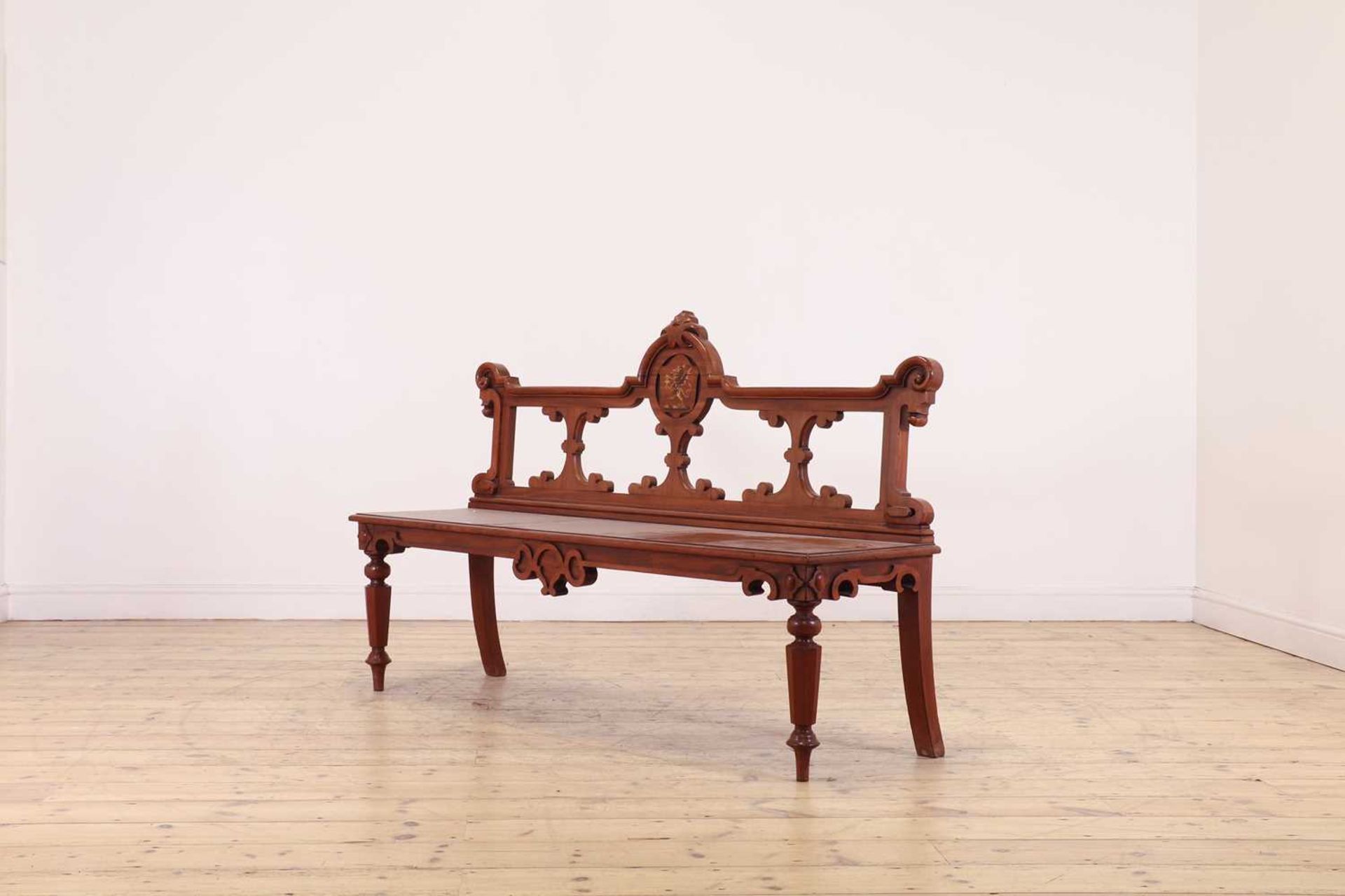 A Victorian mahogany hall seat or bench, - Bild 4 aus 8