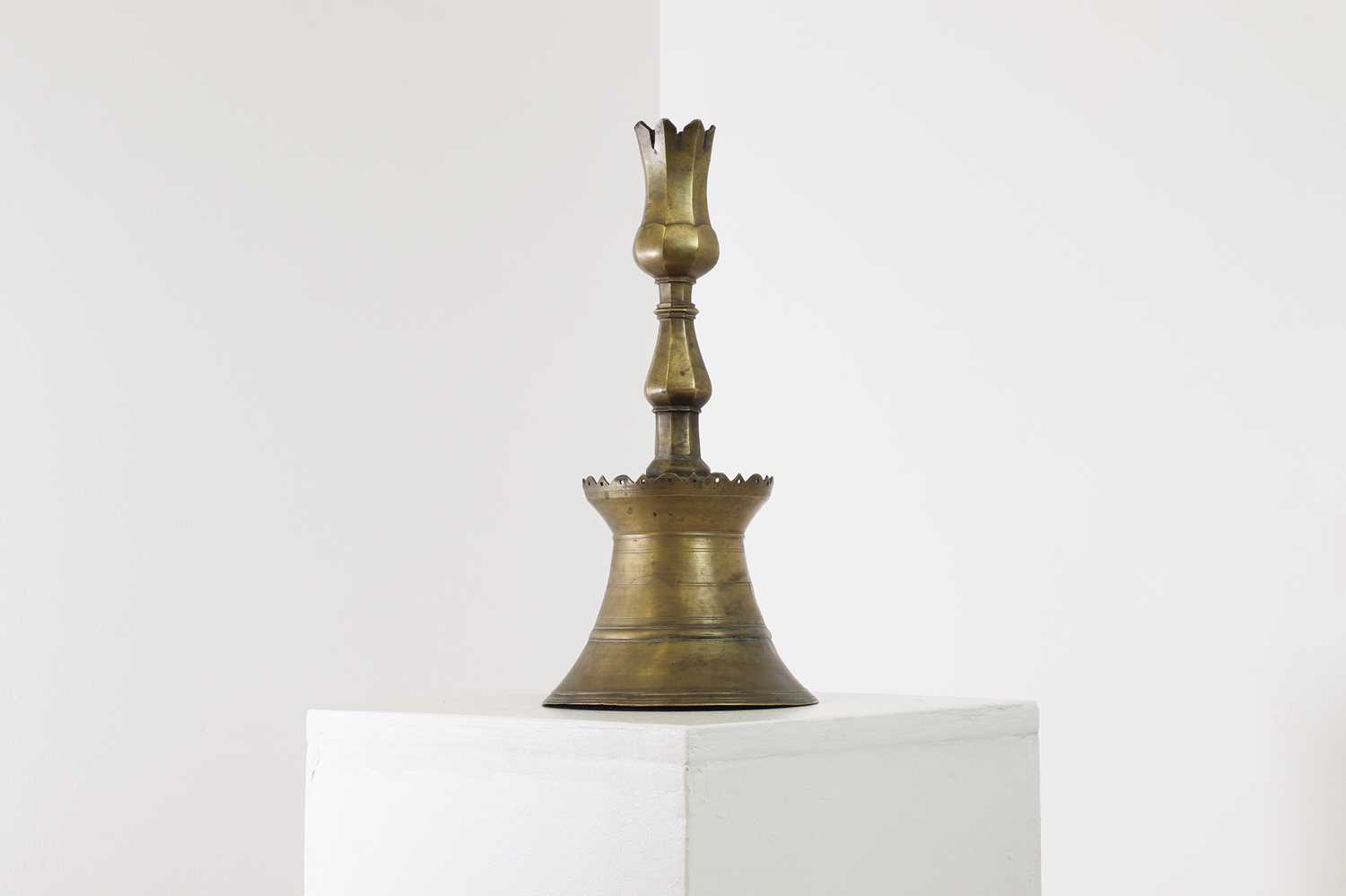 An Ottoman brass tulip candlestick, - Image 3 of 5