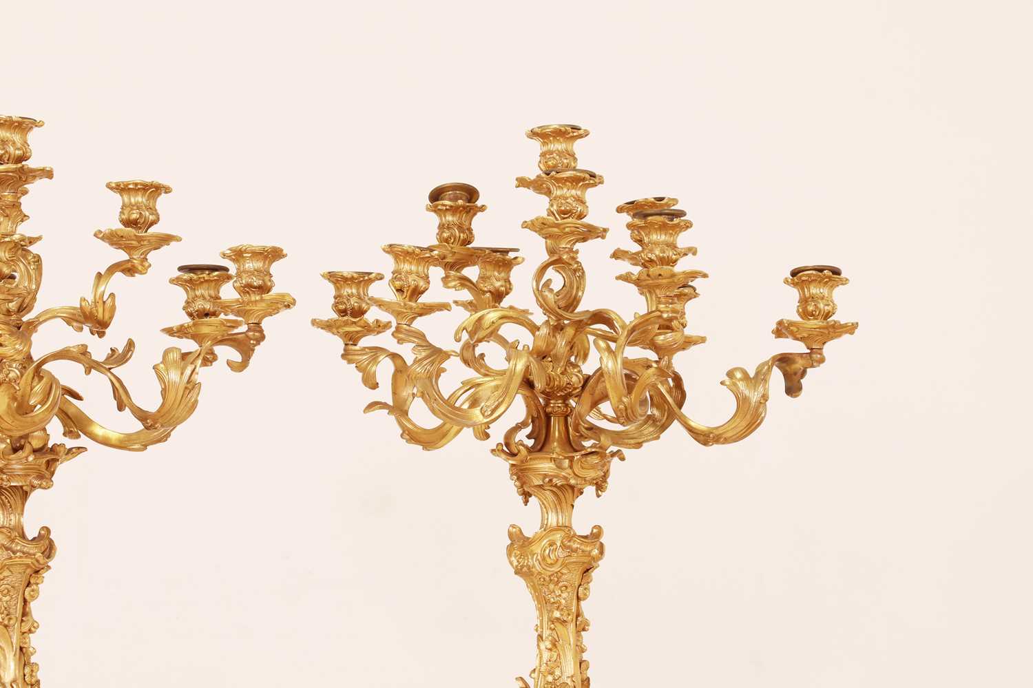 A large pair of Louis XV-style gilt-bronze candelabra, - Image 5 of 12