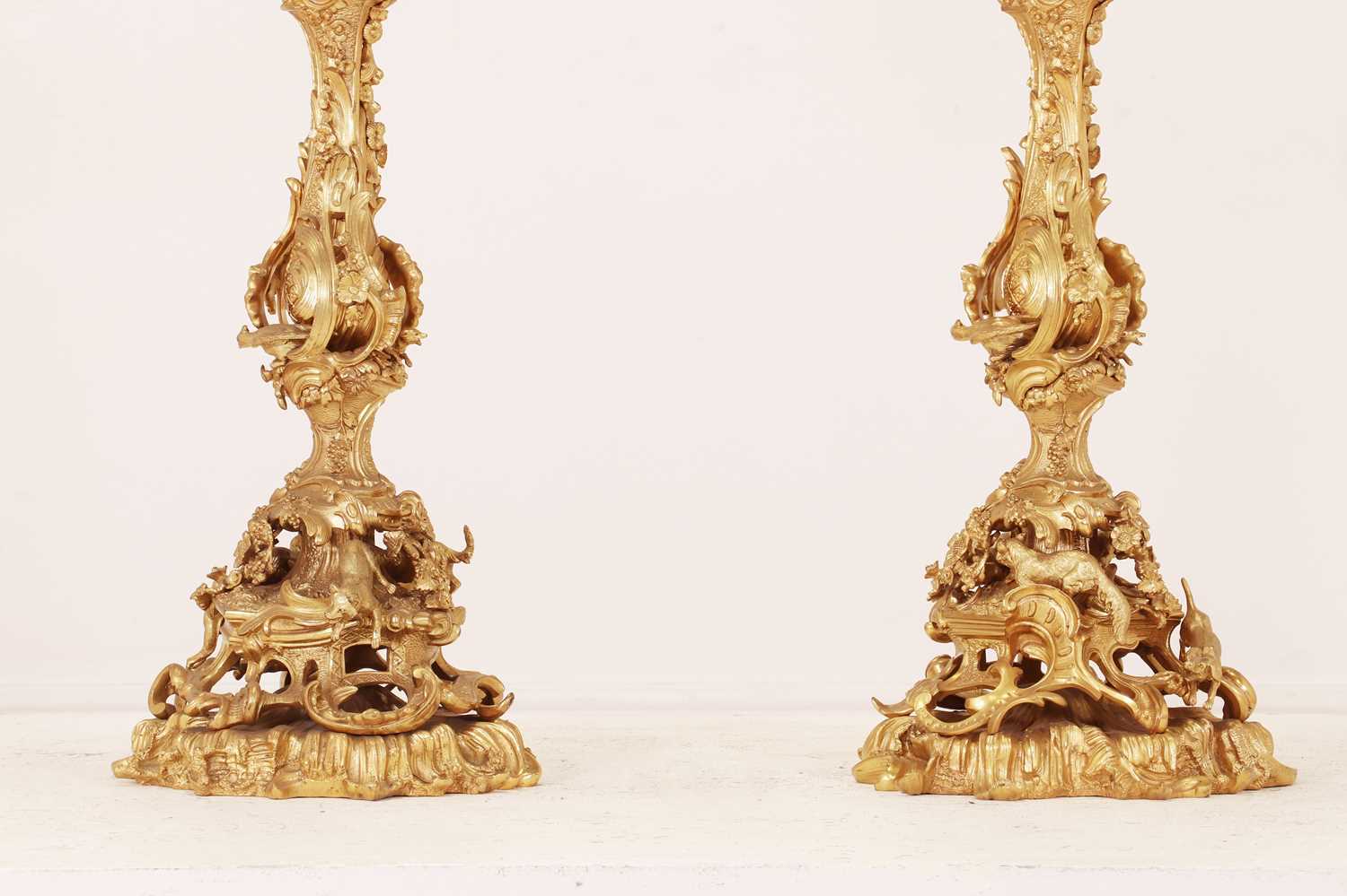 A large pair of Louis XV-style gilt-bronze candelabra, - Image 8 of 12