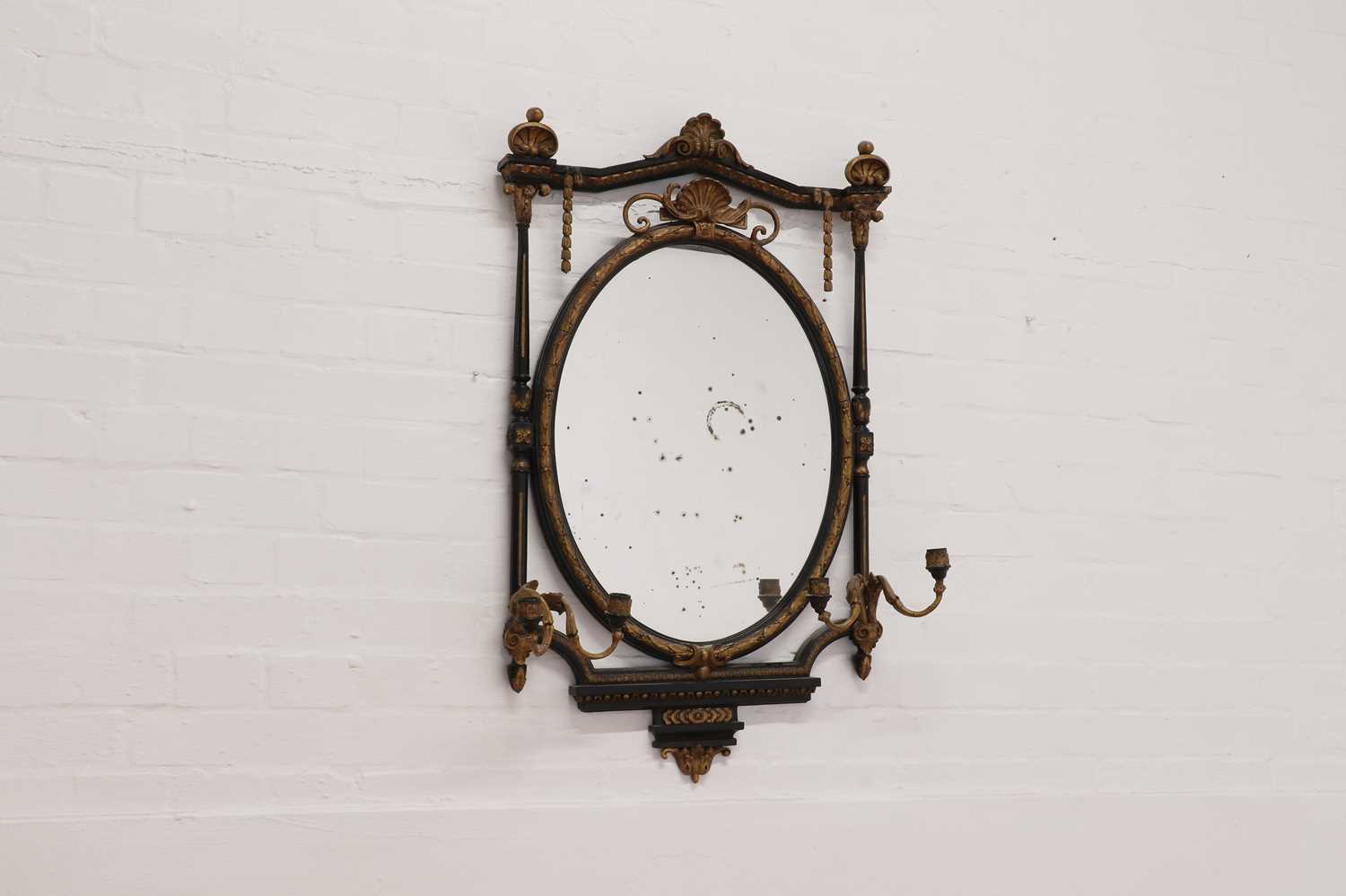 An ebonised and gilt girandole wall mirror, - Image 2 of 7