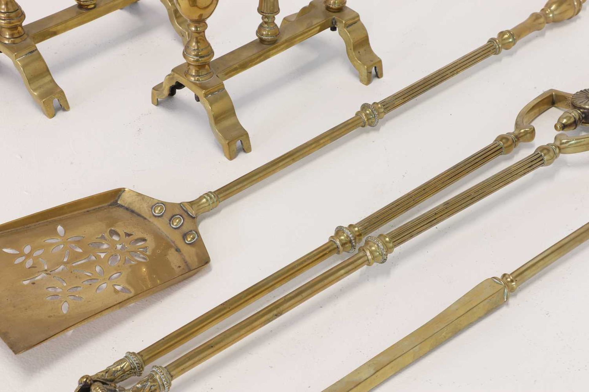 A set of brass fire tools, - Image 6 of 8