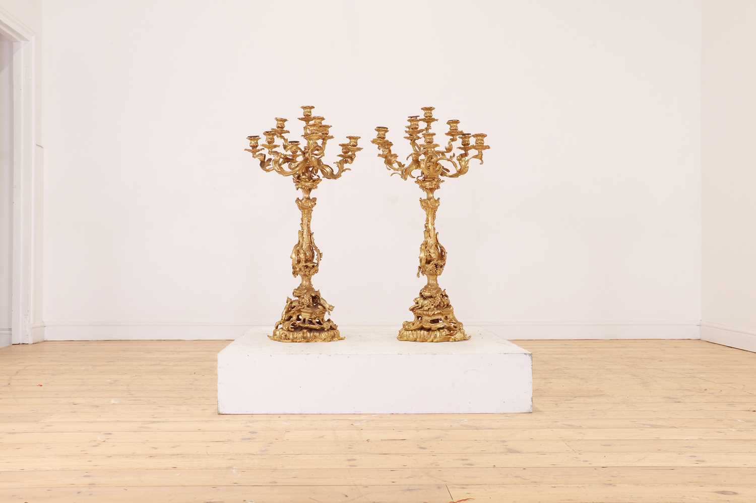 A large pair of Louis XV-style gilt-bronze candelabra, - Image 2 of 12
