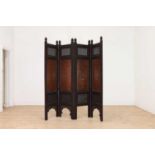 An inlaid teak folding screen,