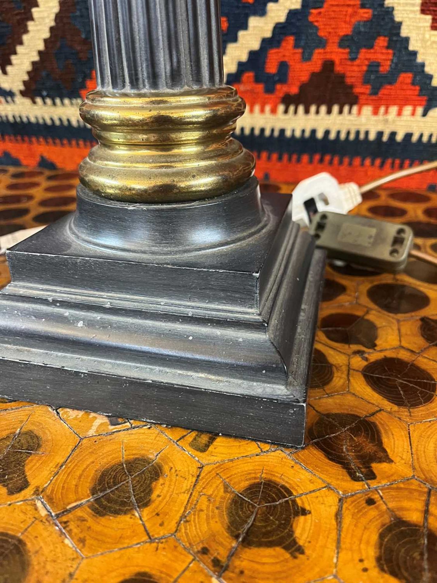 A pair of patinated and gilt-metal column table lamps - Image 8 of 10