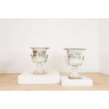 A pair of Victorian painted cast iron urns,