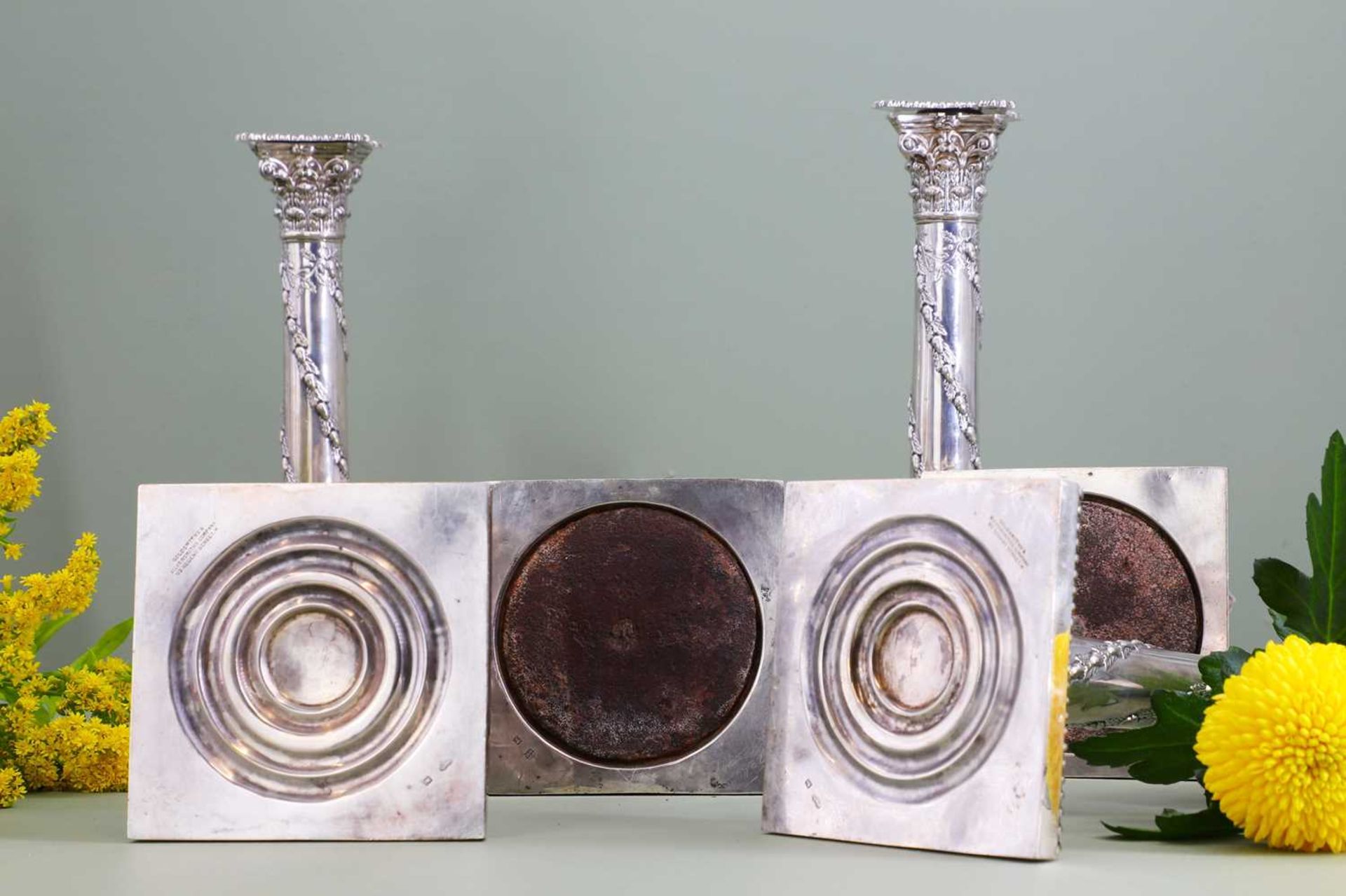 A composed set of six Edwardian silver candlesticks - Image 9 of 9