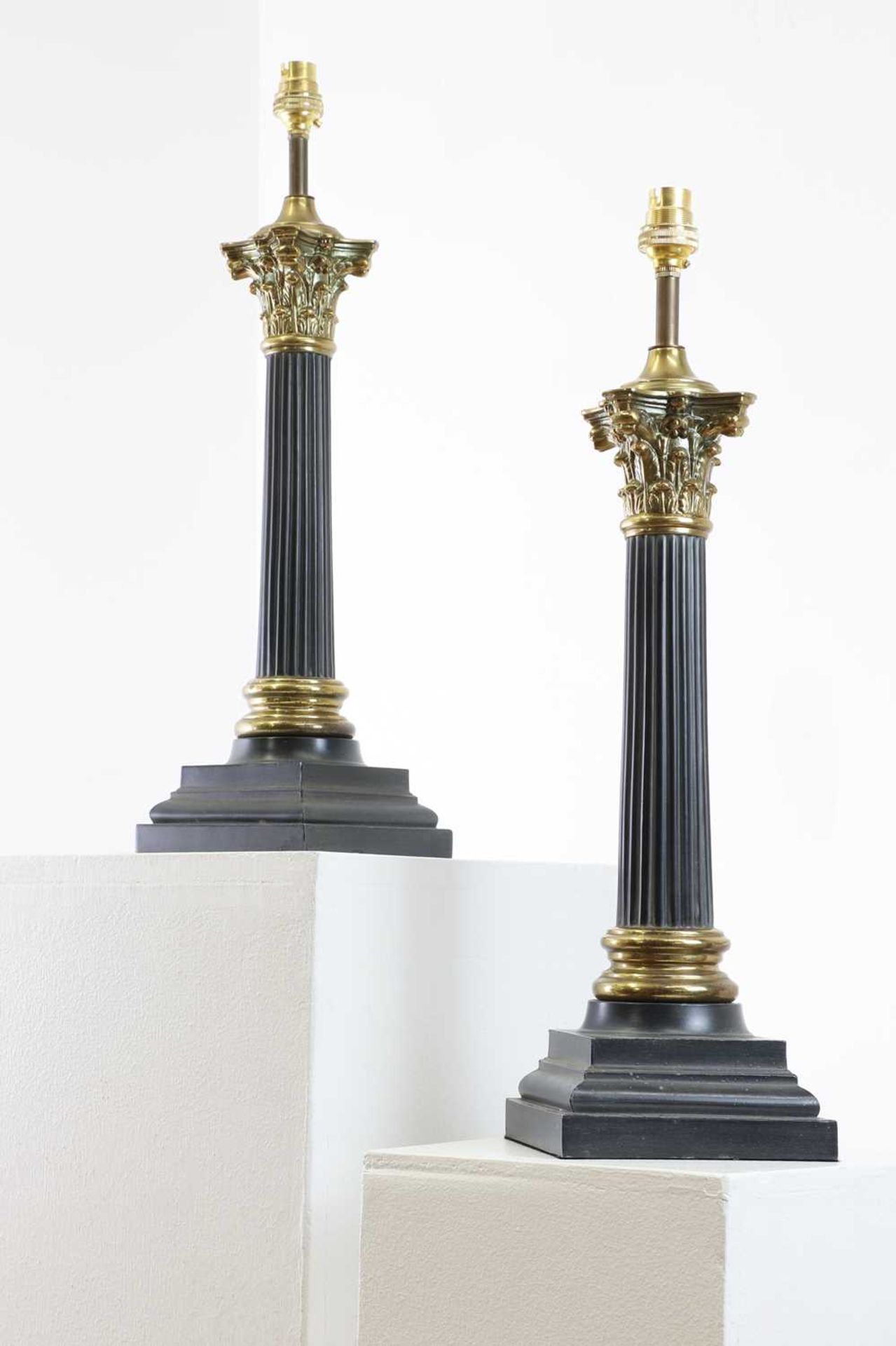 A pair of patinated and gilt-metal column table lamps - Image 2 of 10