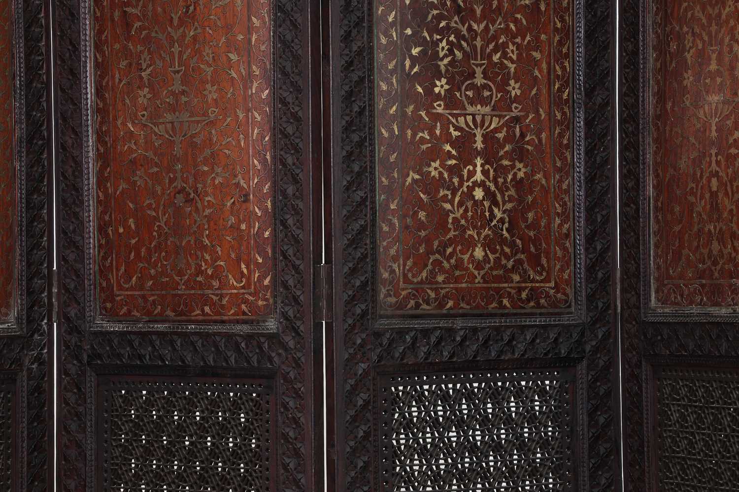 An inlaid teak folding screen, - Image 4 of 10