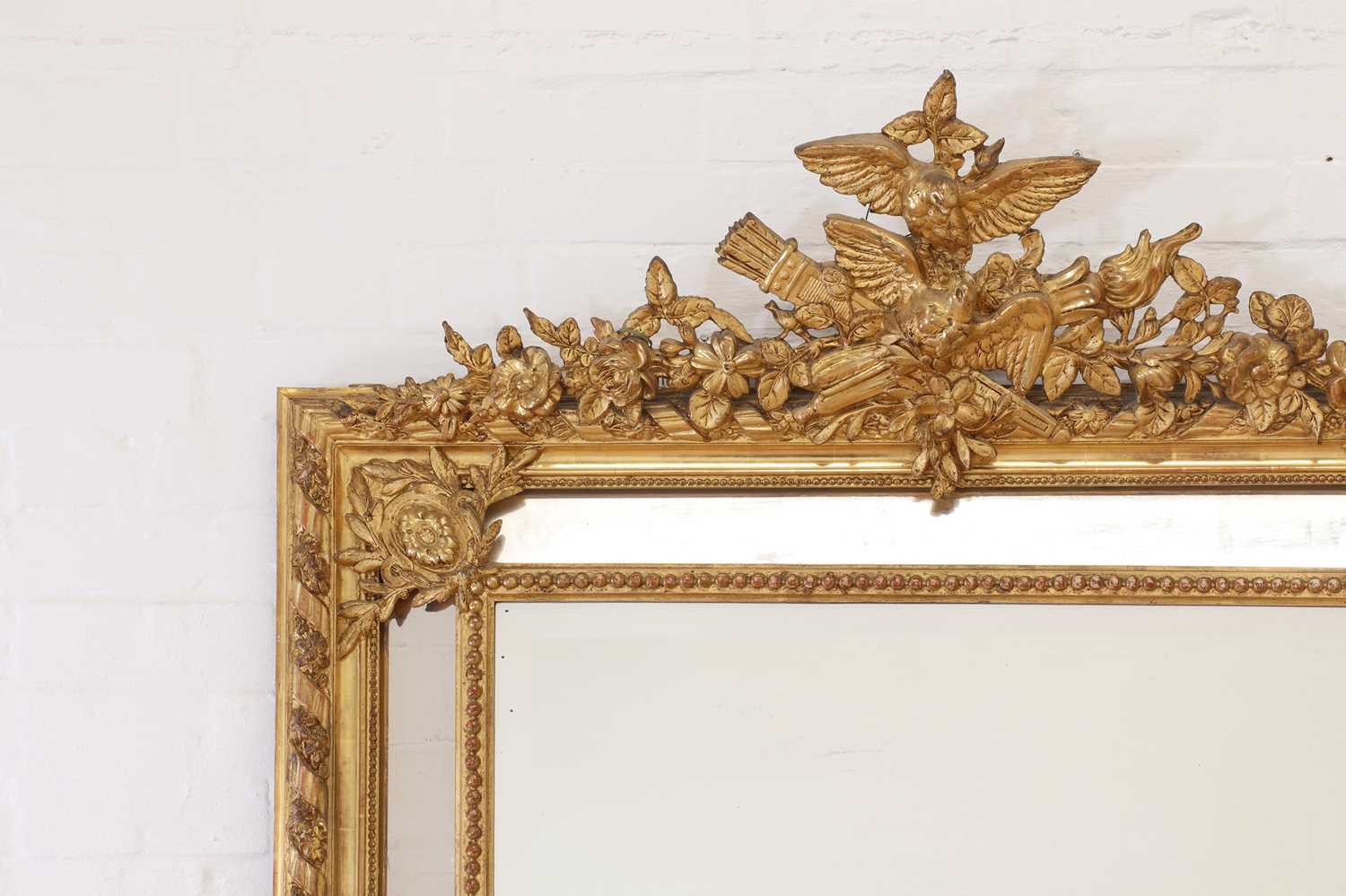 A Louis XVI-style giltwood and gesso overmantel mirror, - Image 3 of 24