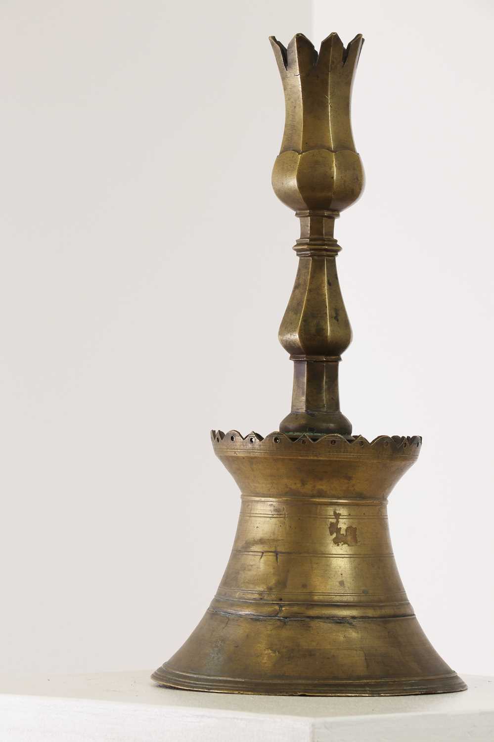 An Ottoman brass tulip candlestick, - Image 2 of 5