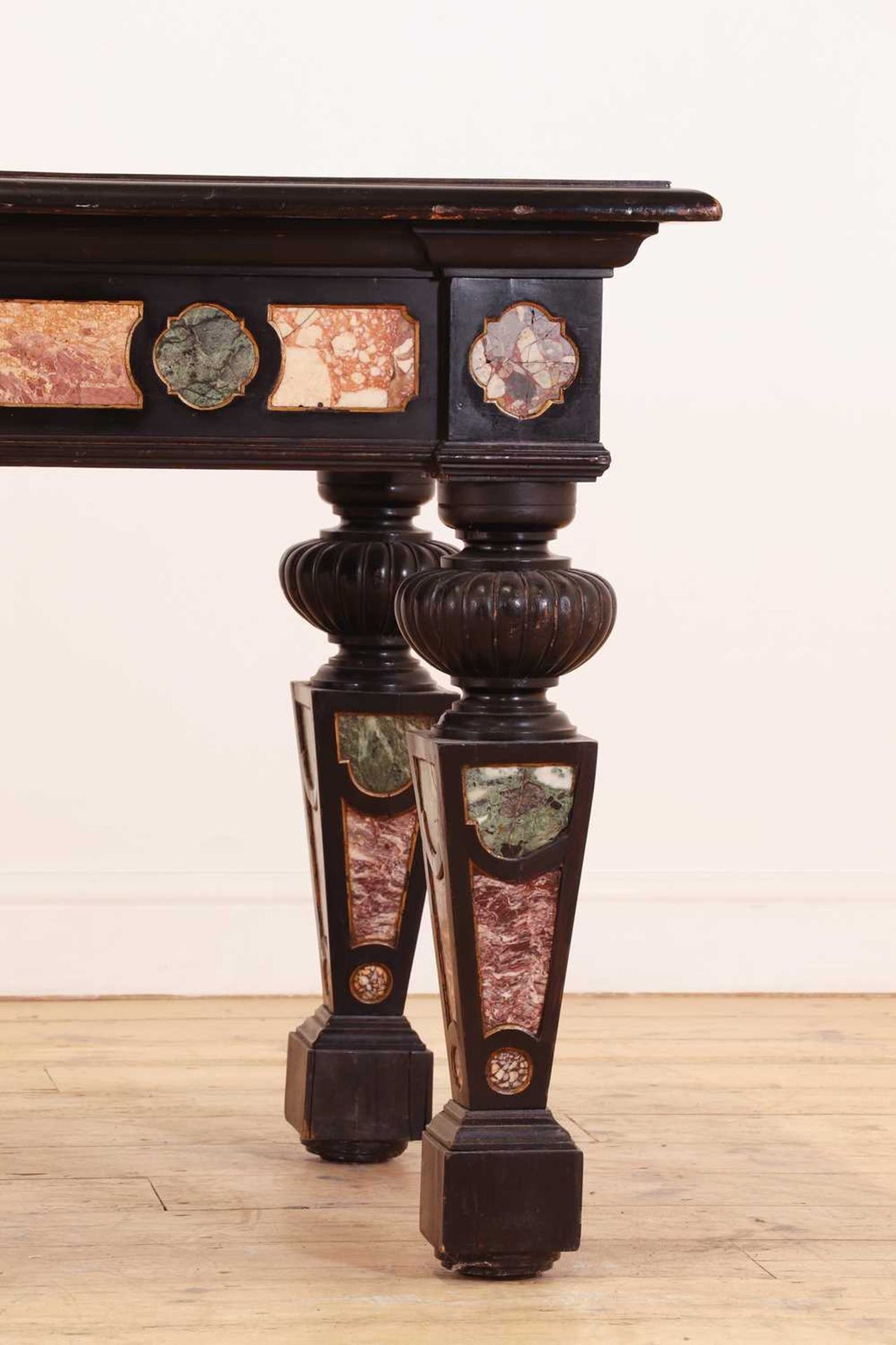 An ebonised, specimen and parcel-gilt console table, - Image 7 of 19