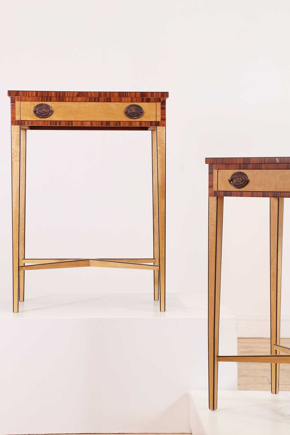 A pair of George III-style satinwood and coromandel side tables, - Image 3 of 6