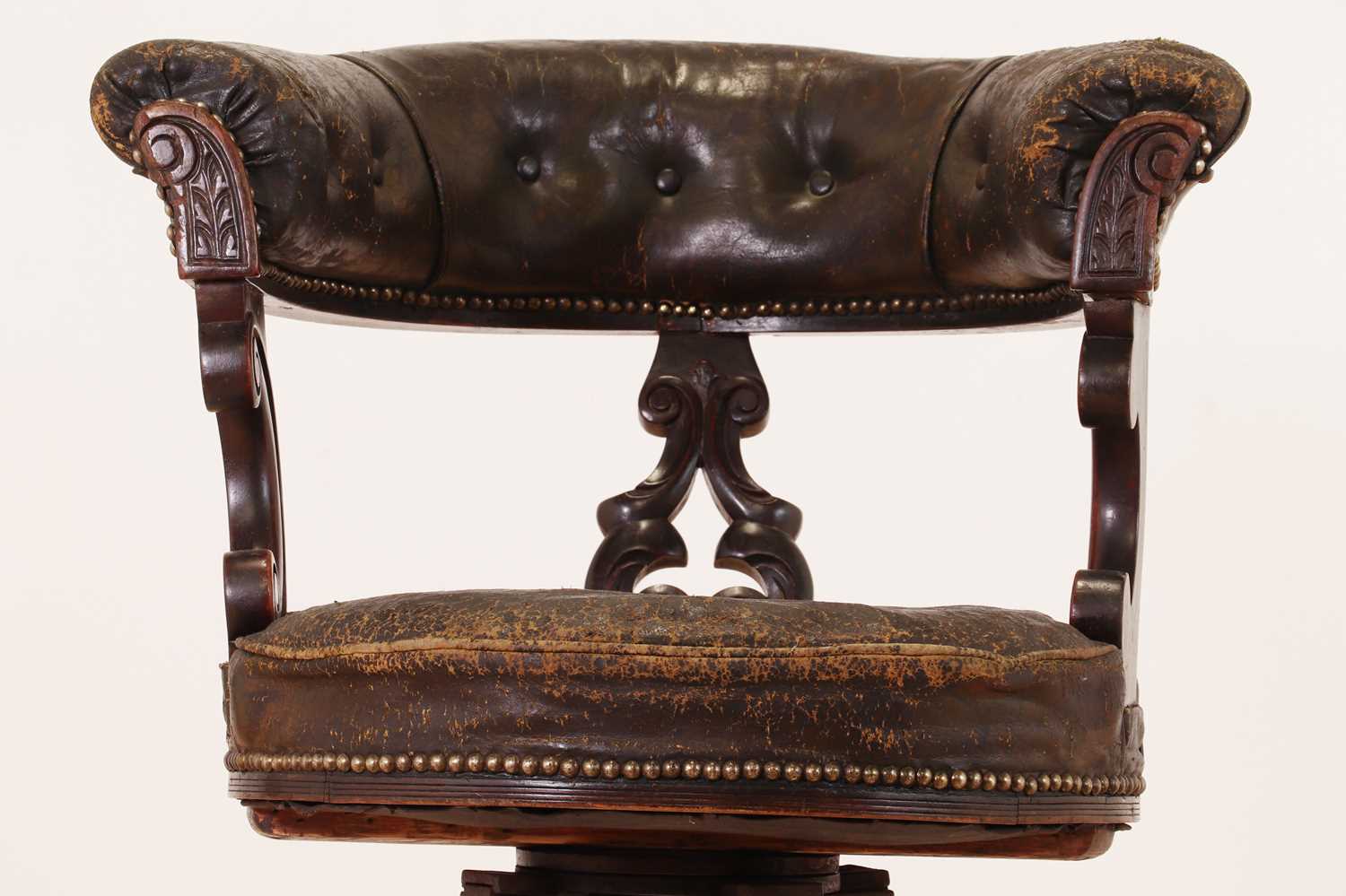 A Victorian mahogany and leather swivel chair, - Image 6 of 7