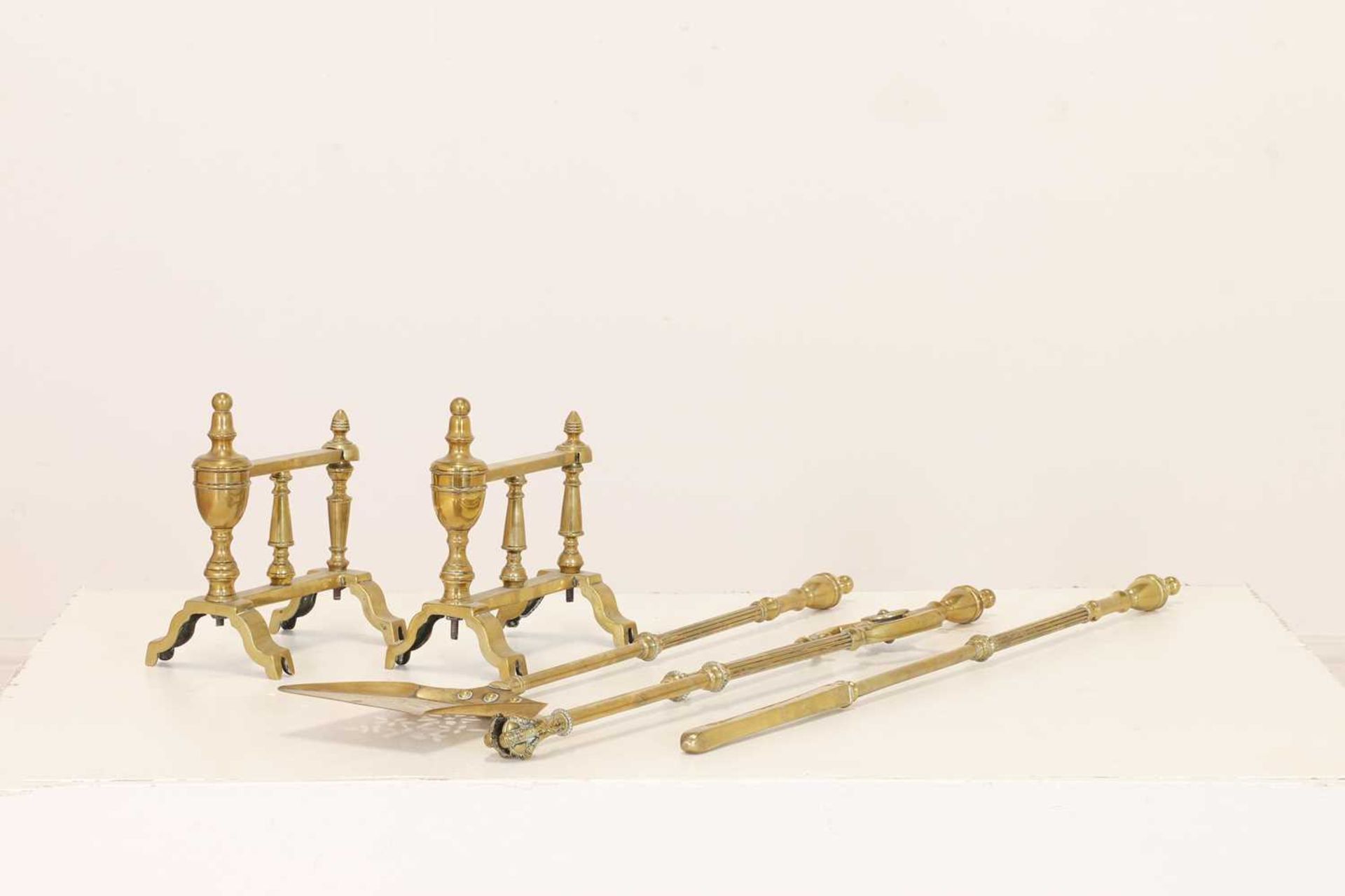 A set of brass fire tools, - Image 5 of 8