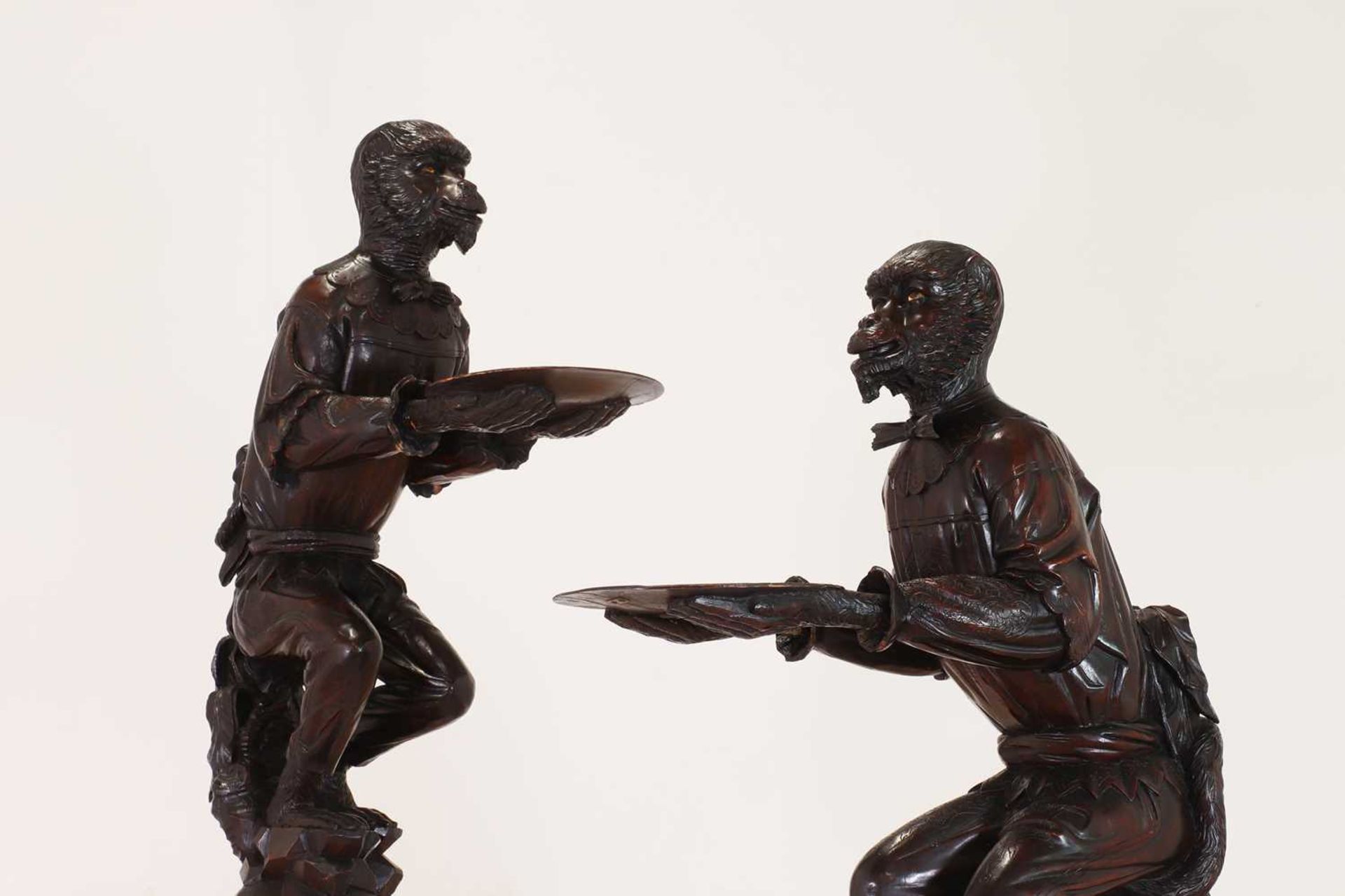 A pair of large carved walnut monkey waiters - Image 5 of 48