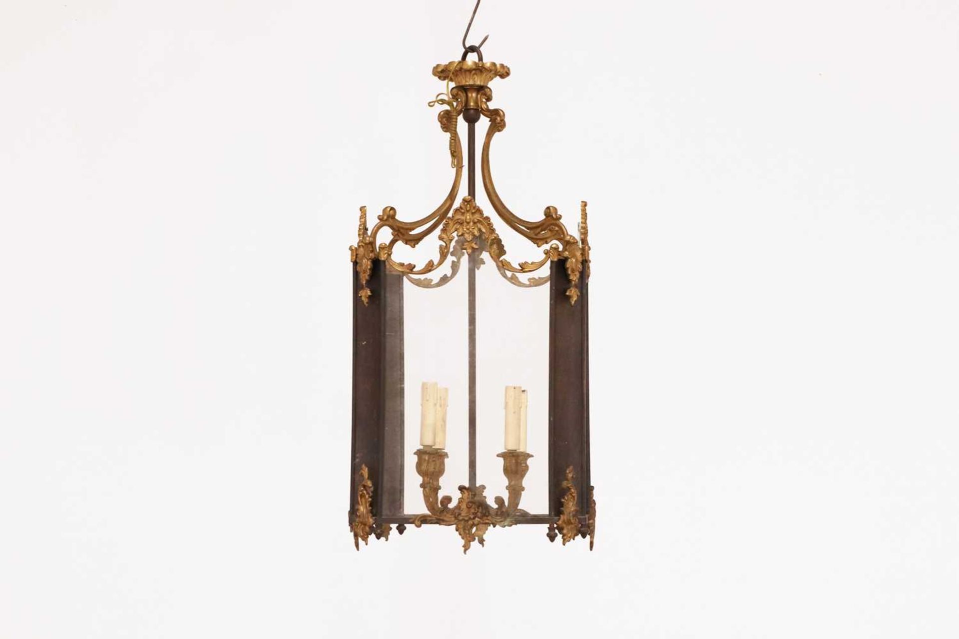 A Louis XV-style gilt and patinated bronze hall lantern,