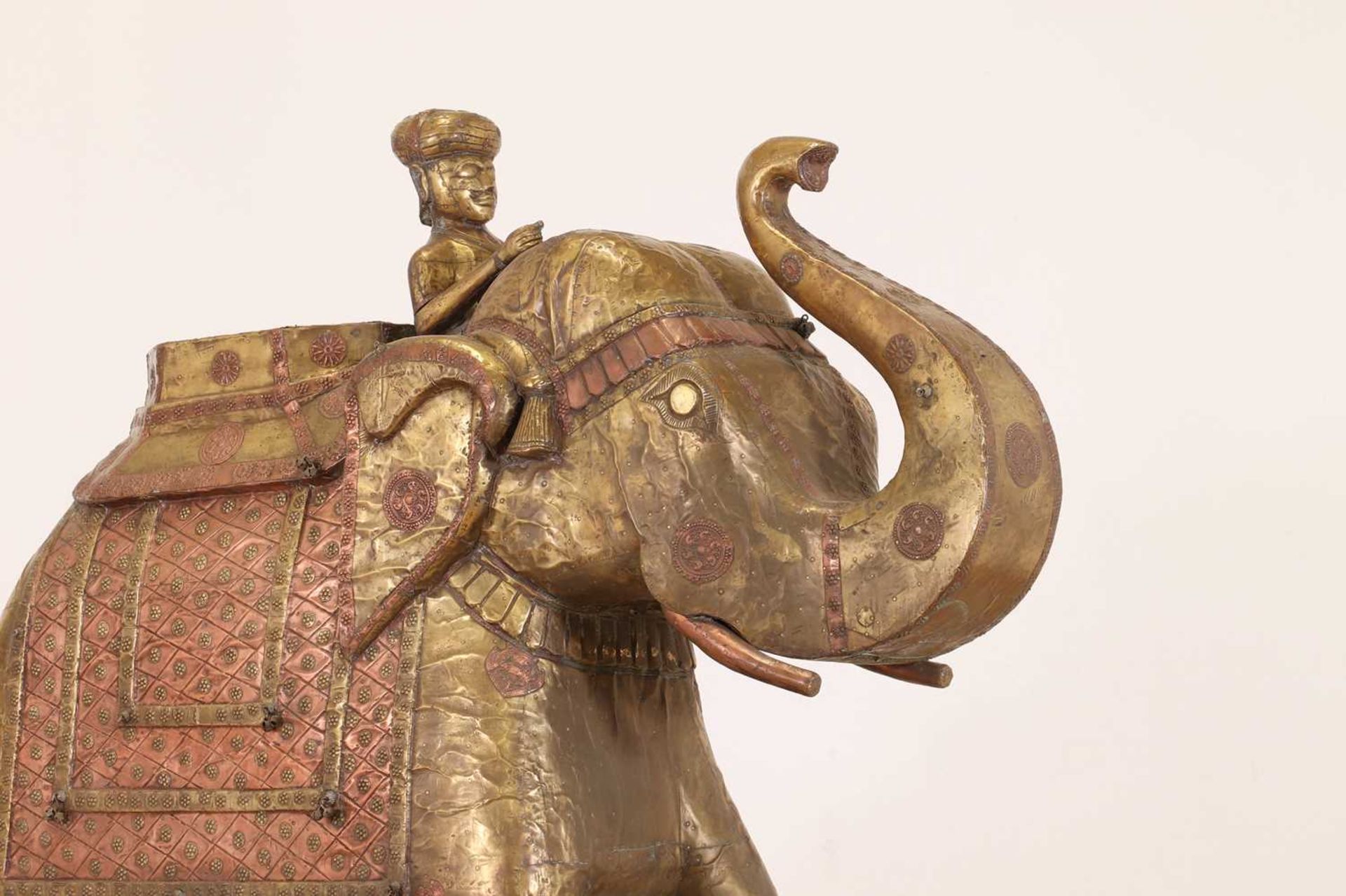 A large copper and brass-clad pull-along elephant, - Image 5 of 9