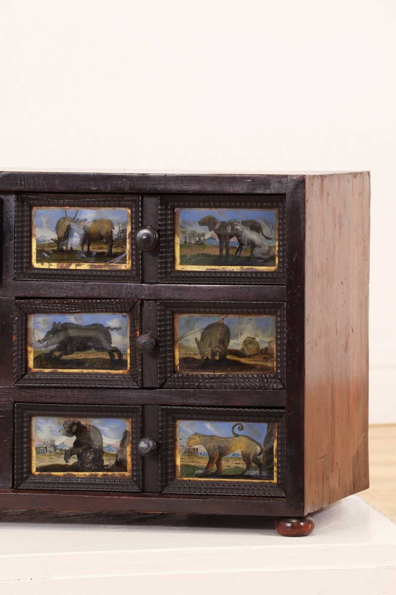 A baroque walnut, ebonised and verre églomisé table cabinet, - Image 3 of 28