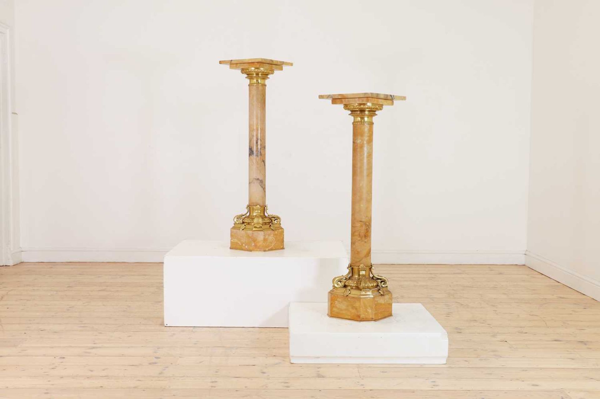 A pair of giallo antico marble pedestals, - Image 8 of 9