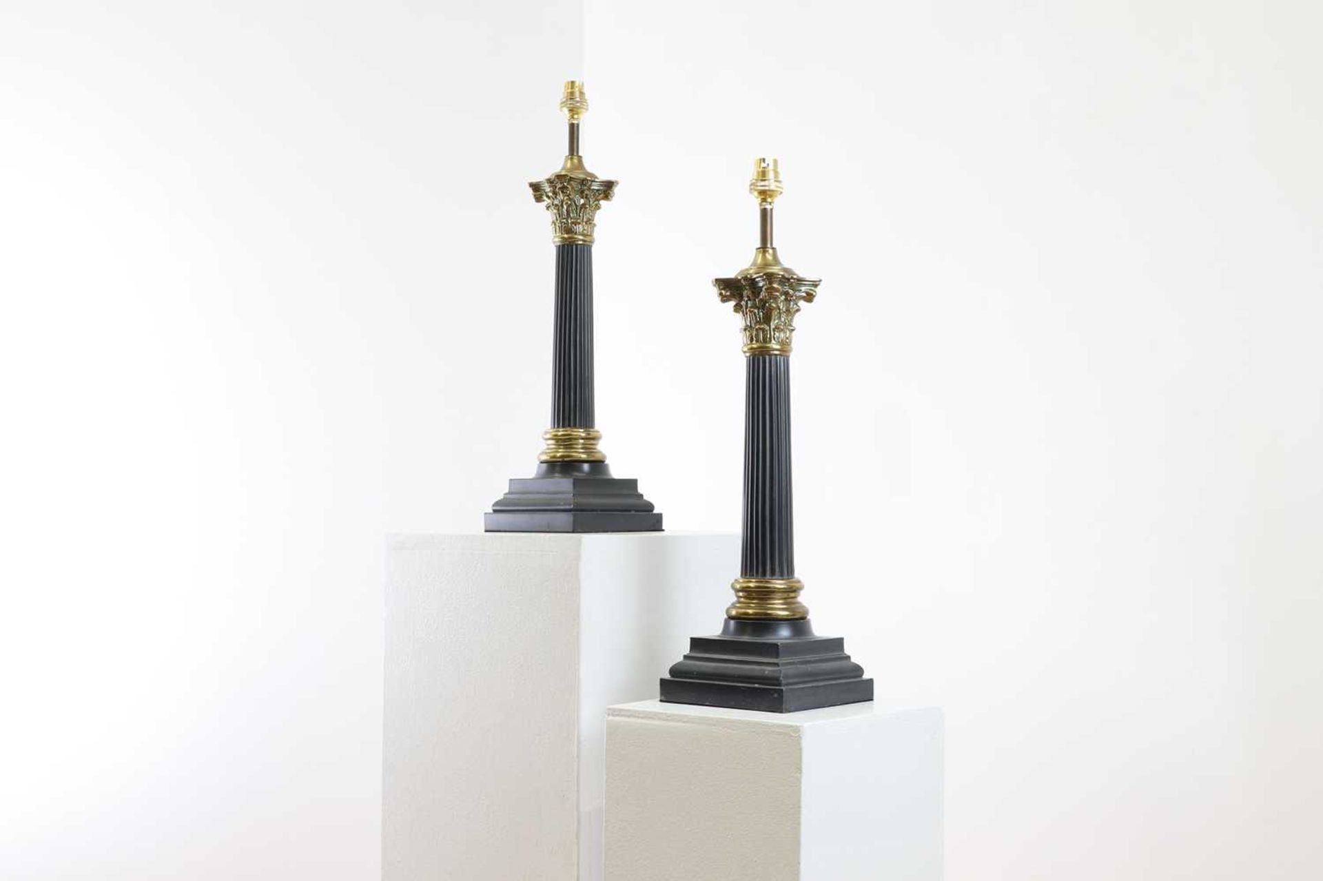 A pair of patinated and gilt-metal column table lamps - Image 5 of 10