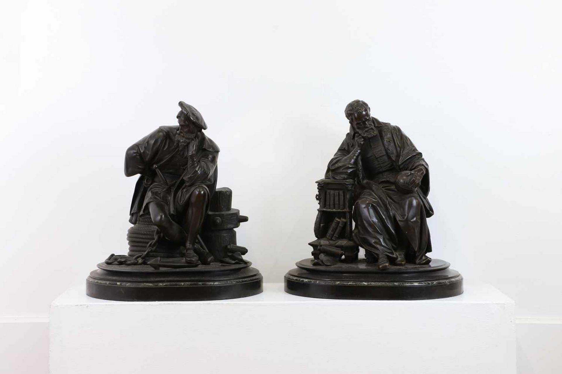 A pair of bronze figures of Columbus and Galileo, - Image 3 of 9