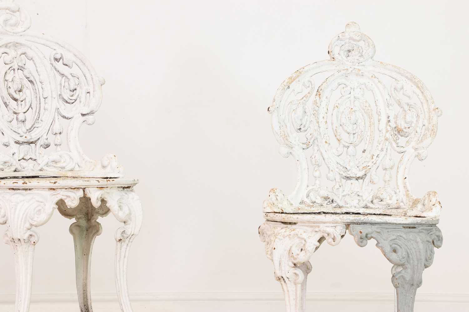 A pair of Victorian painted cast iron garden chairs, - Image 3 of 5