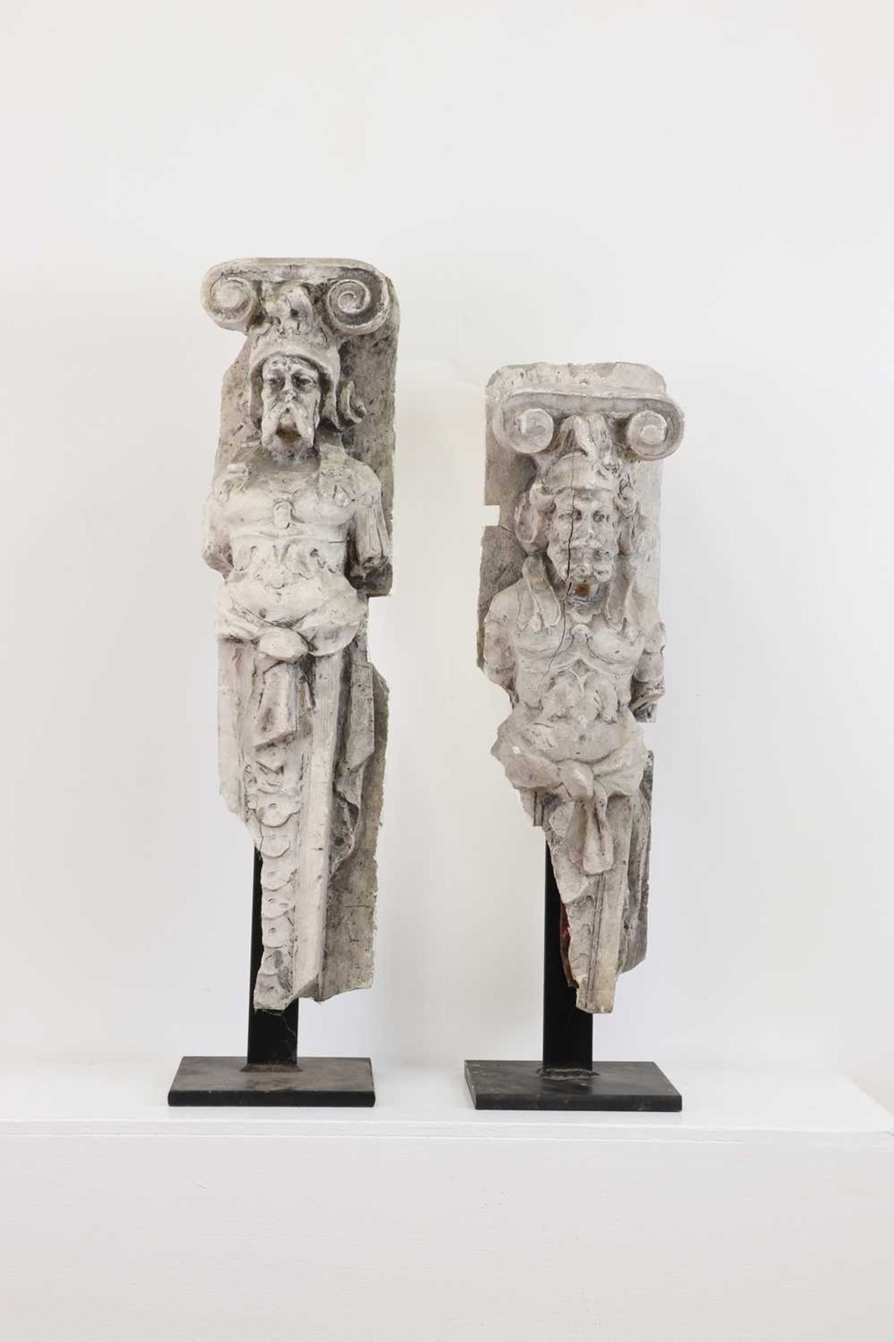 Two Renaissance-style plaster figural corbels, - Image 4 of 6