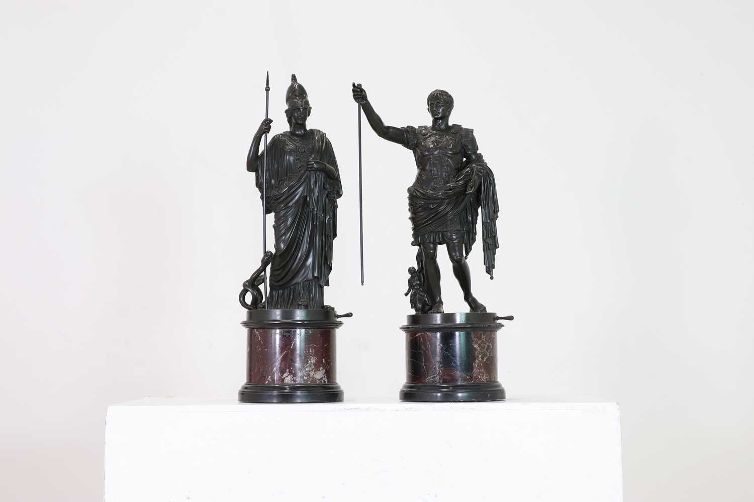 A large pair of bronze grand tour figures,