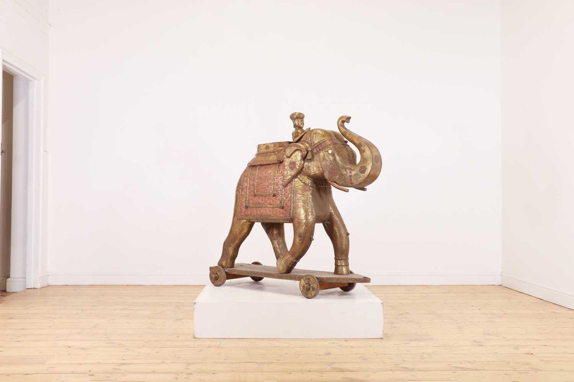 A large copper and brass-clad pull-along elephant, - Image 2 of 9