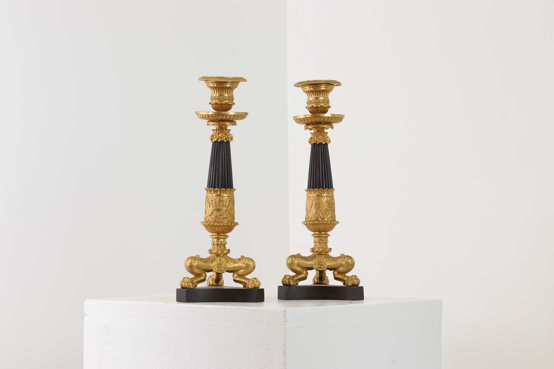 A pair of Regency-style bronze and parcel-gilt candlesticks, - Image 5 of 5