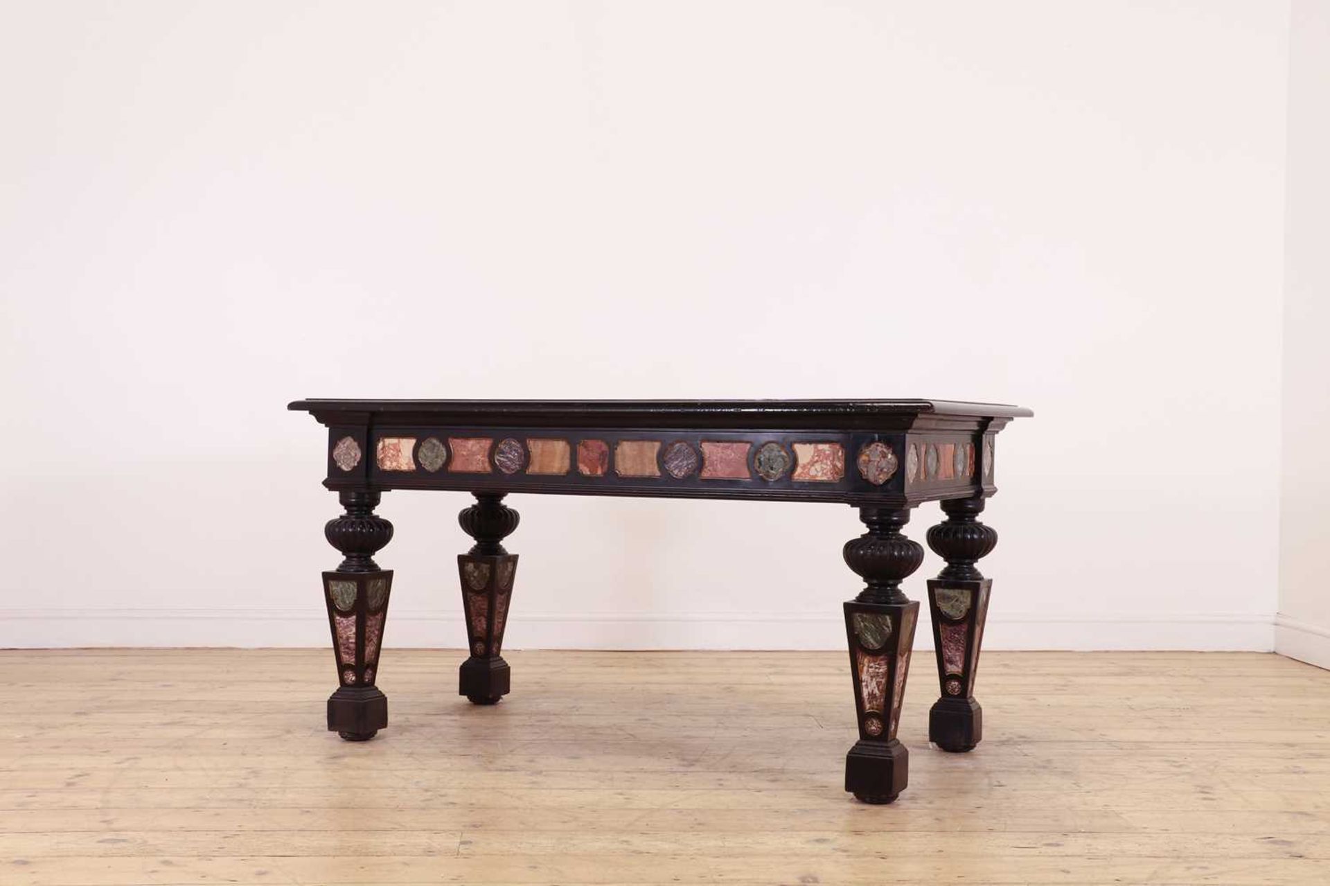 An ebonised, specimen and parcel-gilt console table, - Image 4 of 19