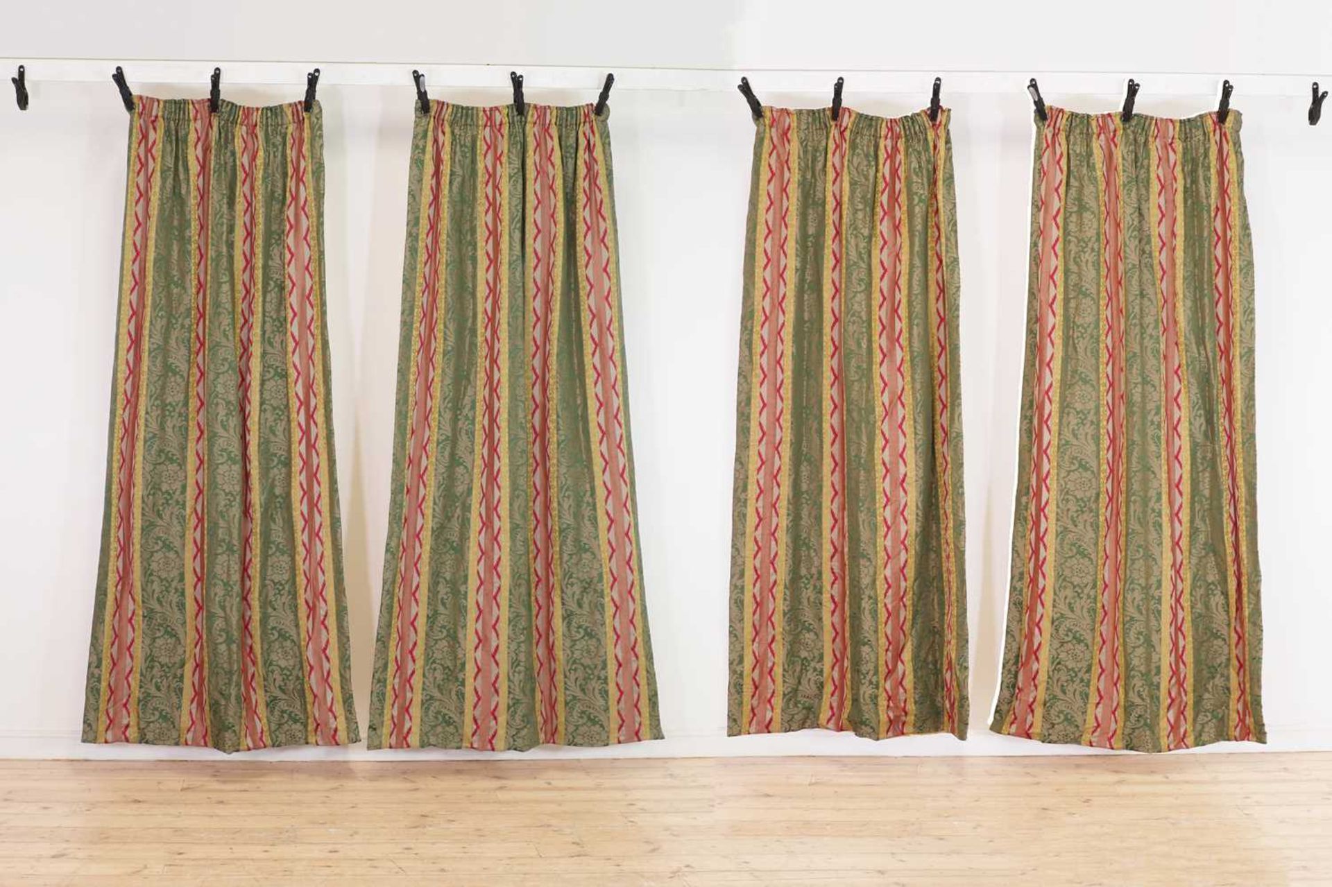 Two pairs of striped silk curtains, - Image 2 of 9