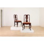 A pair of George I walnut side chairs,
