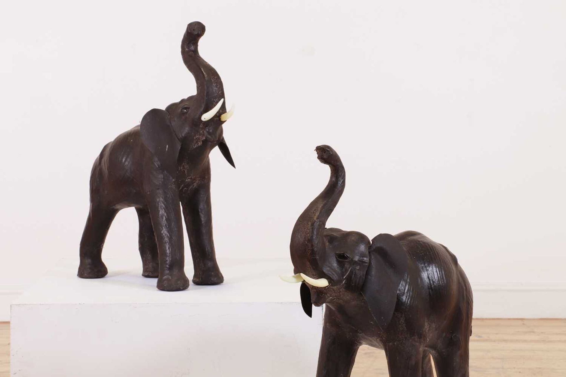 A near pair of small leather elephants, - Image 2 of 5