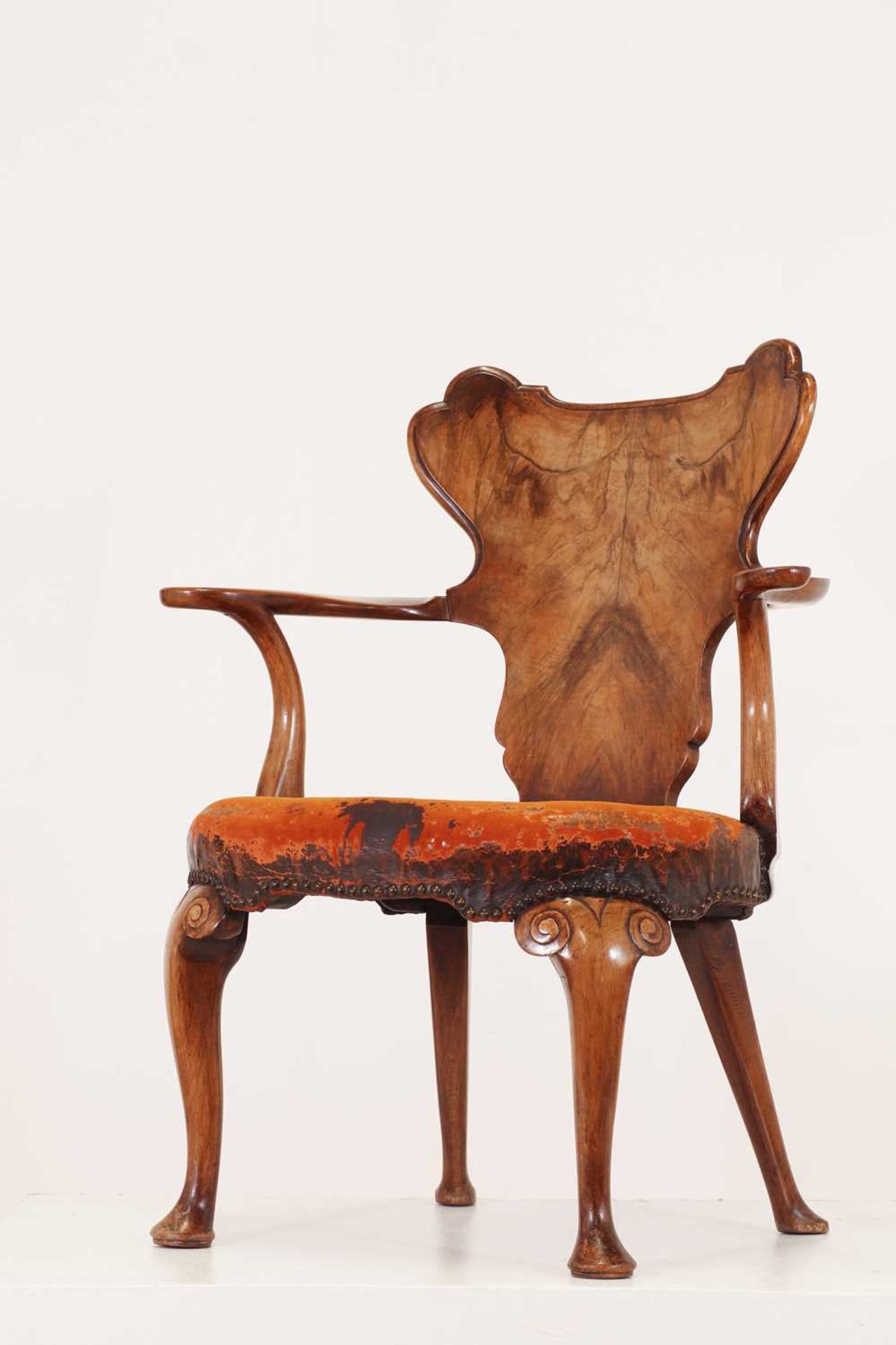 A Queen Anne-style walnut elbow chair in the manner of Gillows, - Image 2 of 7